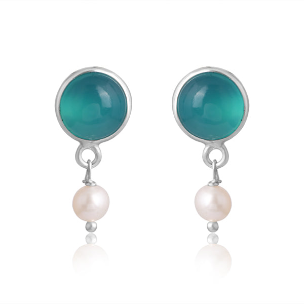 Pearl Drop Earrings Silver - Aqua Chalcedony