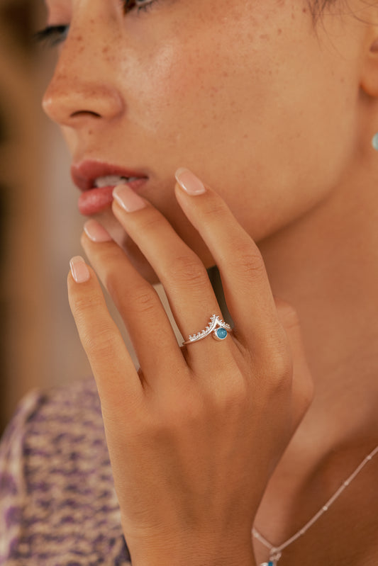 Anillo Isis Filigrana Horquilla - Plata de ley Calcedonia Azul