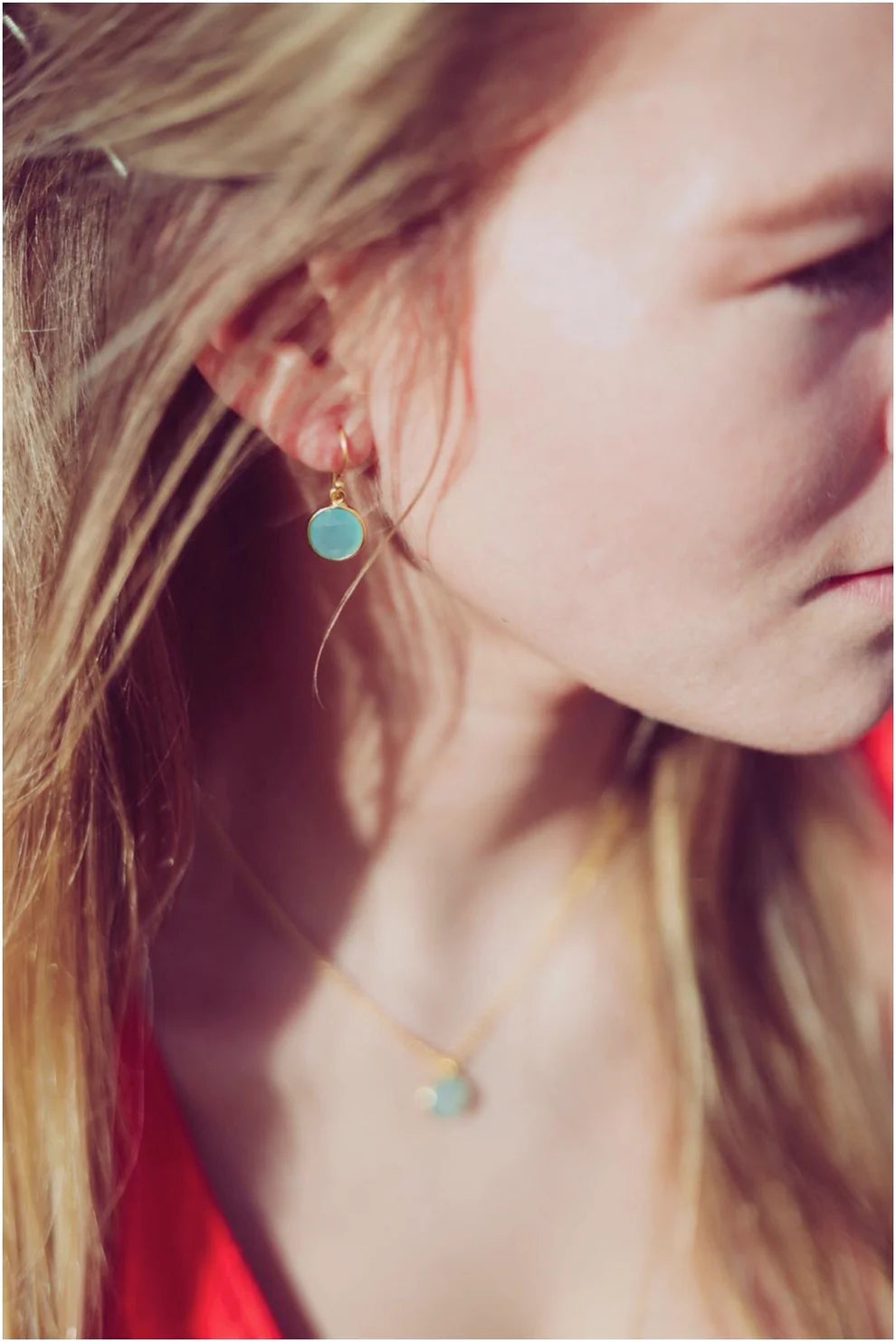 Gold Vermeil Hook Earrings - Aqua Chalcedony