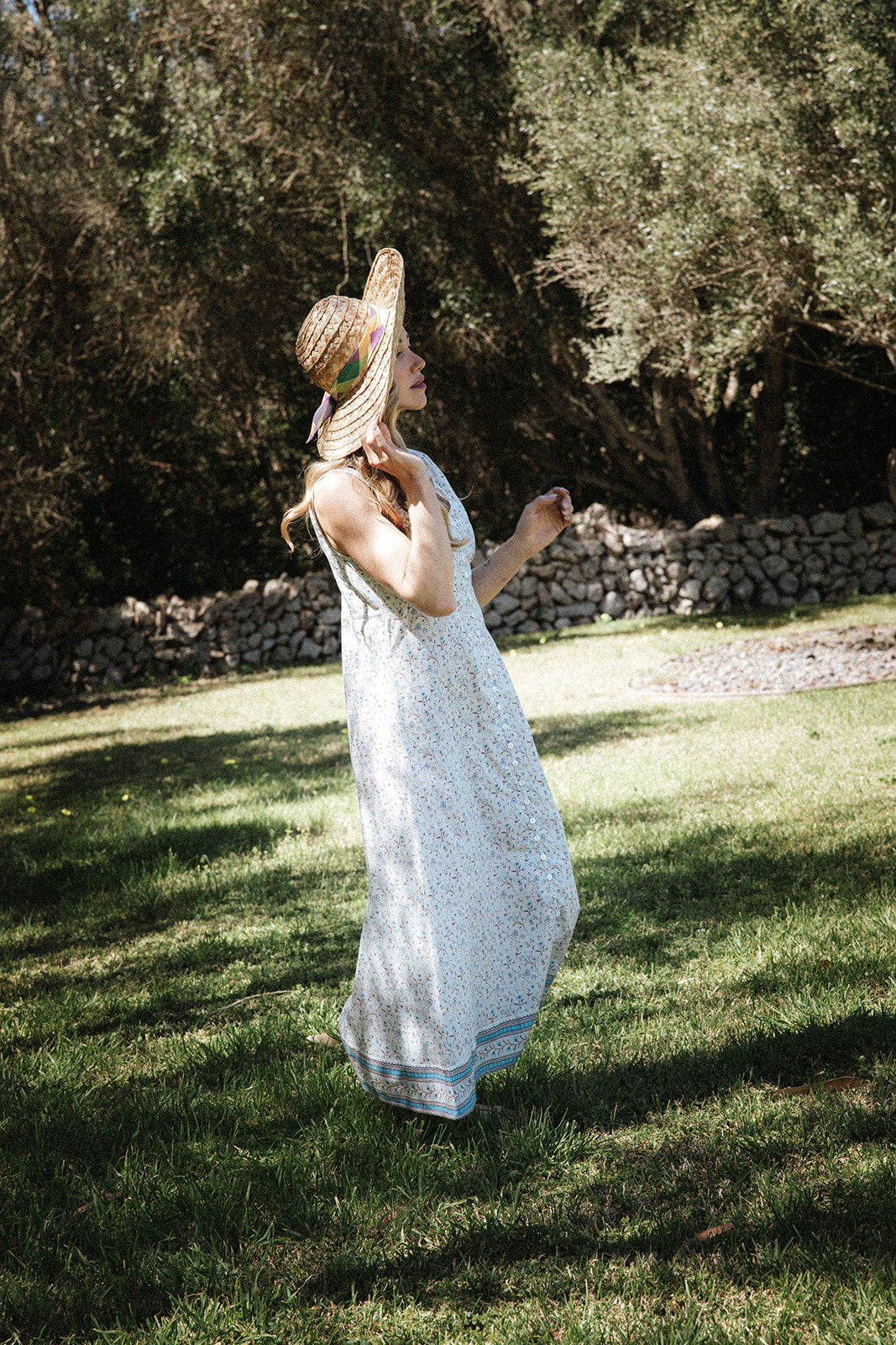 Flor del Camí  V-Neck Dress-Azul