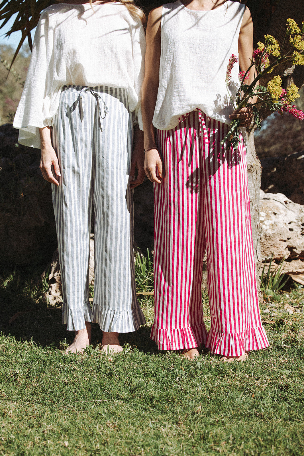 Audrey Stripe Trousers - Grey/White - Coming Soon