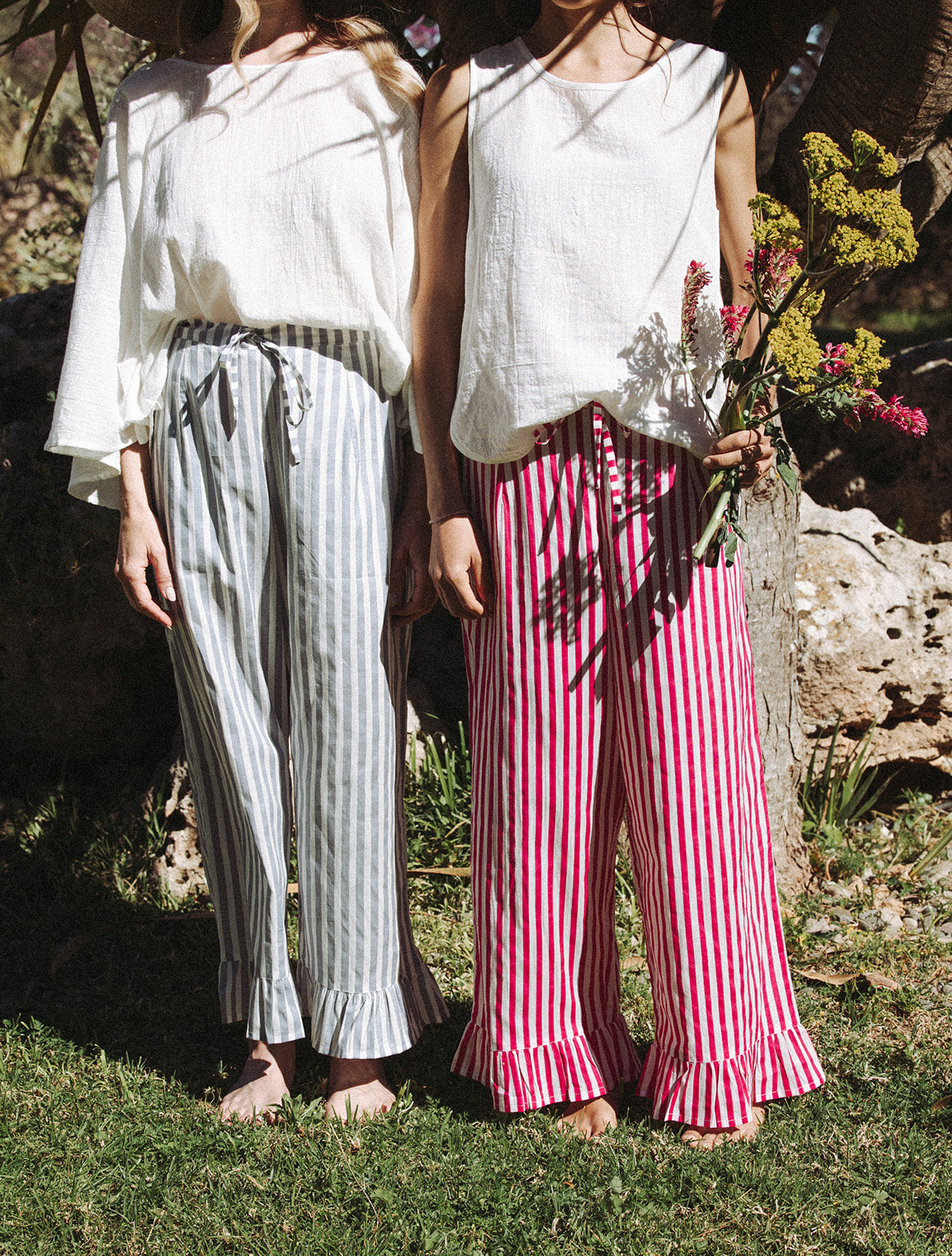 Audrey Stripe Trousers - Grey/White - Coming Soon