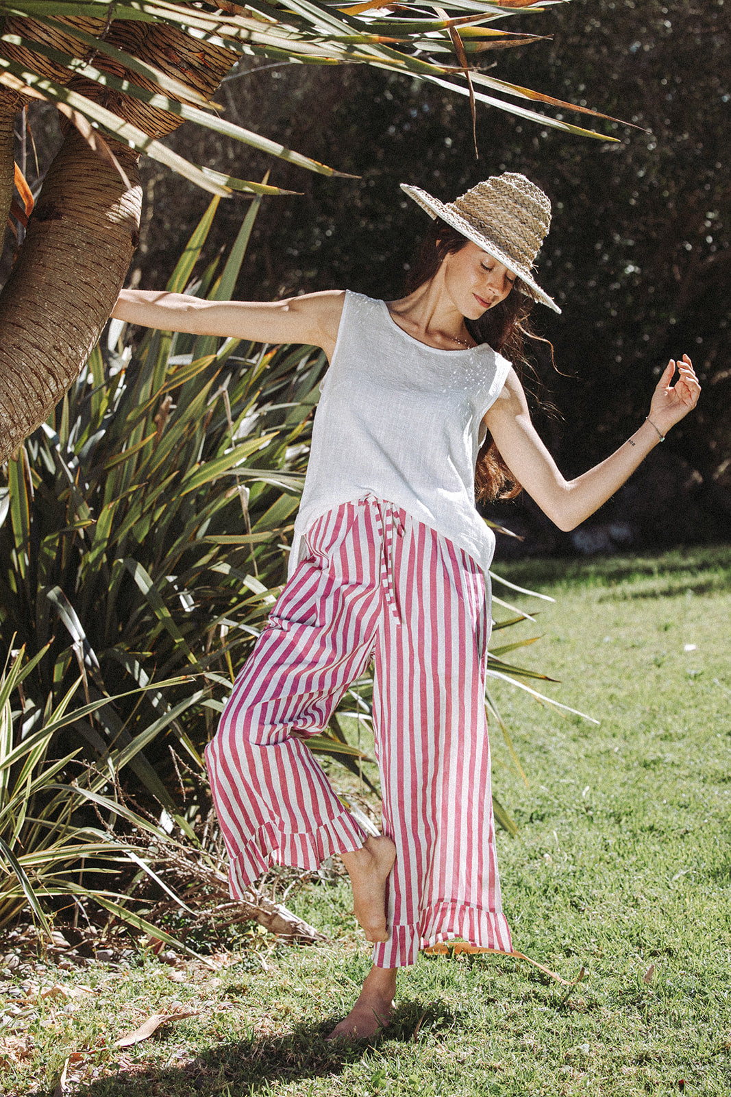 Audrey Stripe Trousers - Burgundy/White - Coming Soon