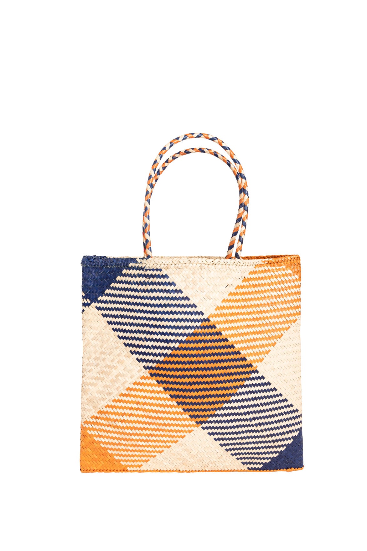 Raffia Square Shopper in Navy/Orange