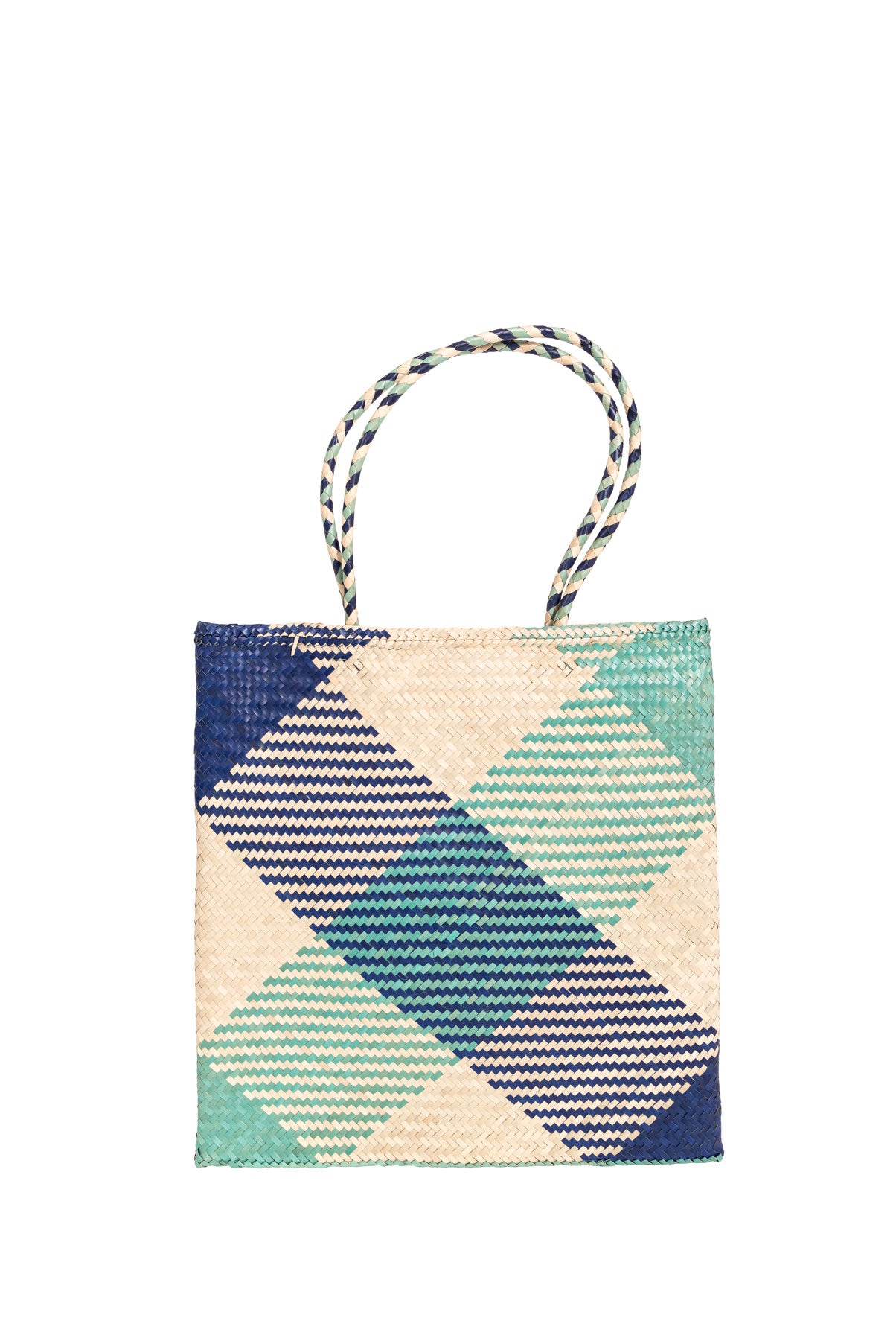 Raffia Square Shopper in Aqua/Blue