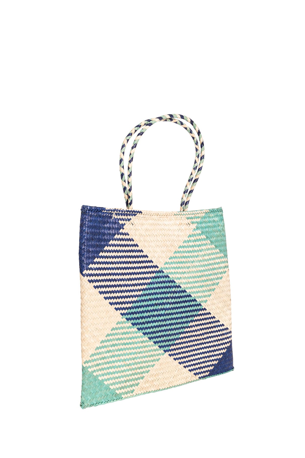 Raffia Square Shopper in Aqua/Blue