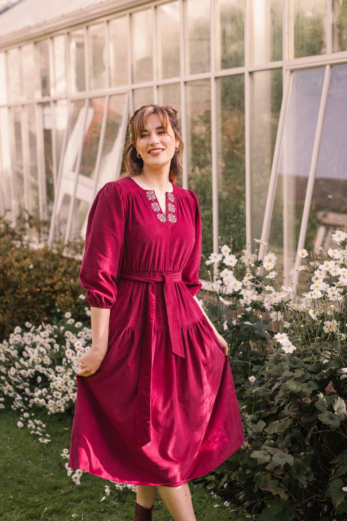 Miriam Corduroy Dress in Plum