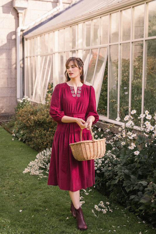 Miriam Corduroy Dress in Plum