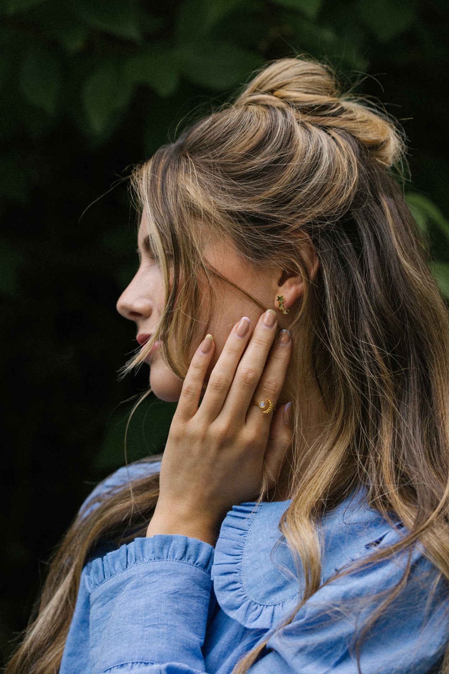 Gold Vermeil Moon Ring - Rainbow Moonstone