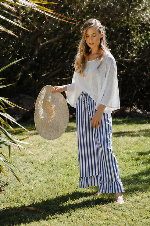Audrey Stripe Trousers - Blue/White - Coming Soon