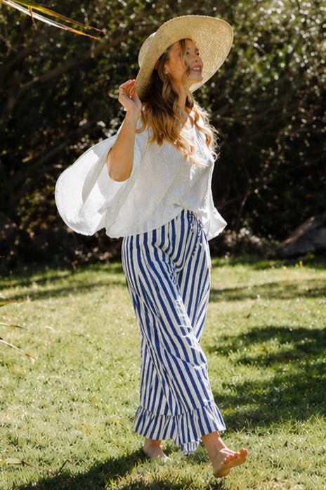 Audrey Stripe Trousers - Blue/White - Coming Soon