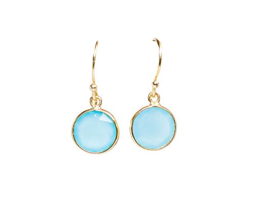Gold Vermeil Hook Earrings - Aqua Chalcedony