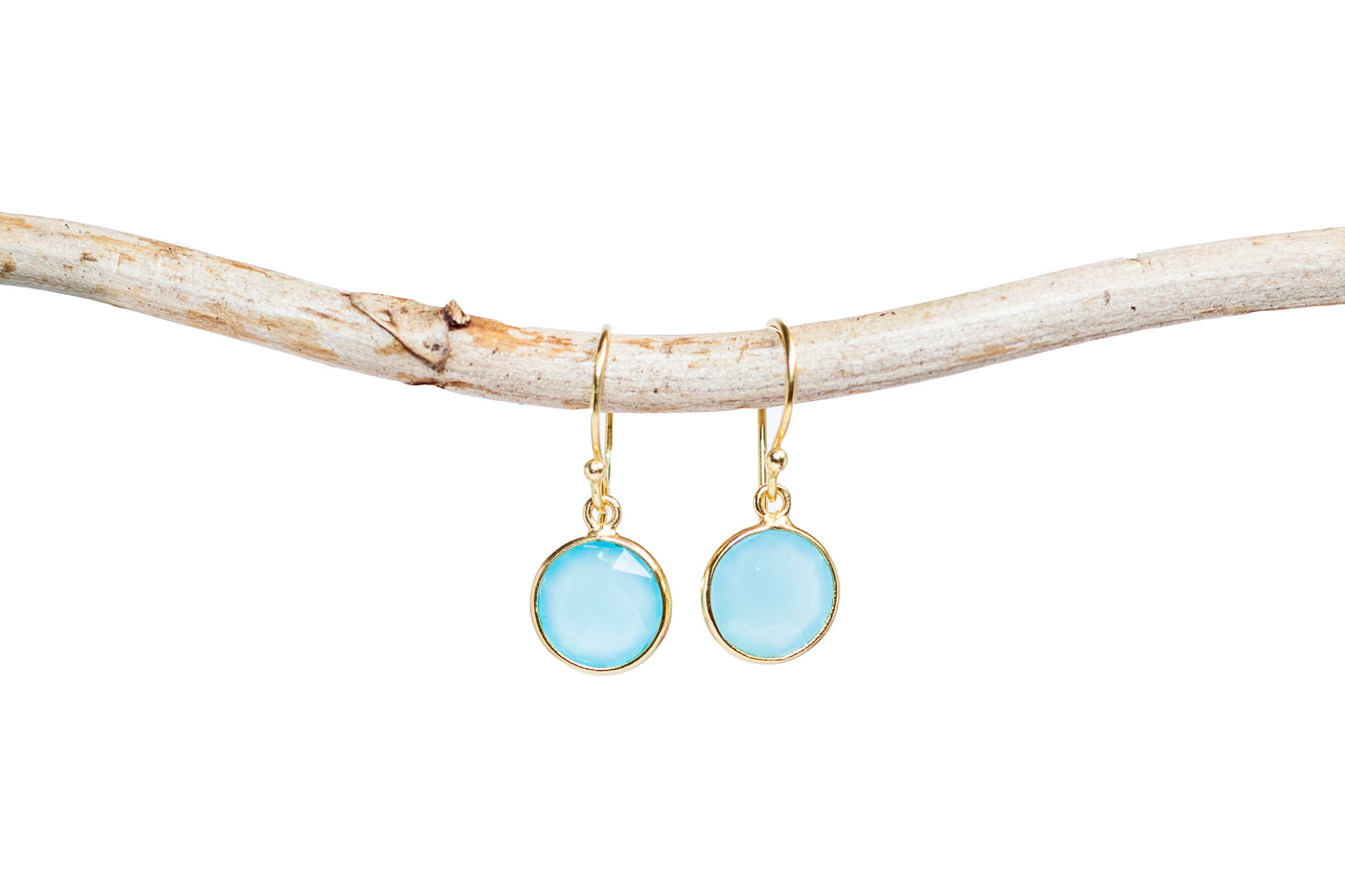 Gold Vermeil Hook Earrings - Aqua Chalcedony